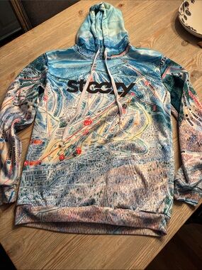 Steezy Men's Blue All-Over Sunday River Ski Resort Print Hoodie Sweatshirt